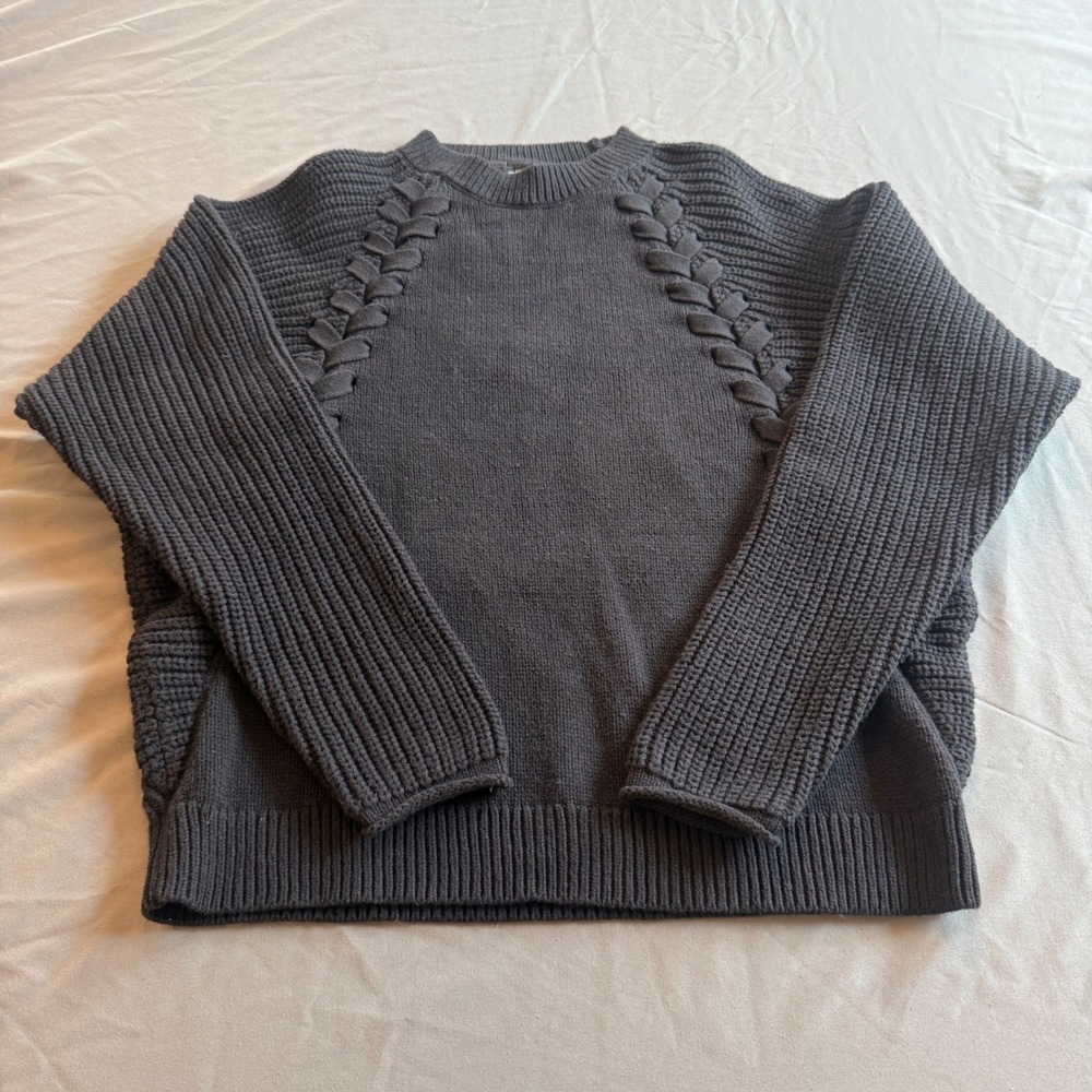 Simply Vera Vera Wang Pullover Sweater Braided Lace Up Womens Small‎ Black